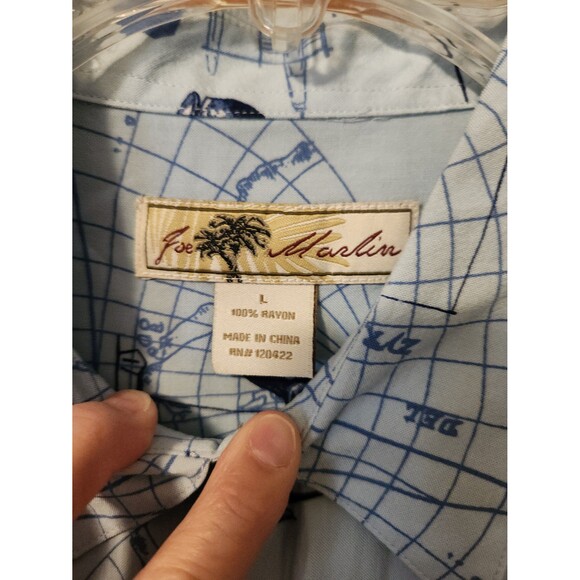 Joe Marlin Button Up Shirt Men’s Large L Blue Fishing Short Sleeves Pocket Rayon - Picture 3 of 4